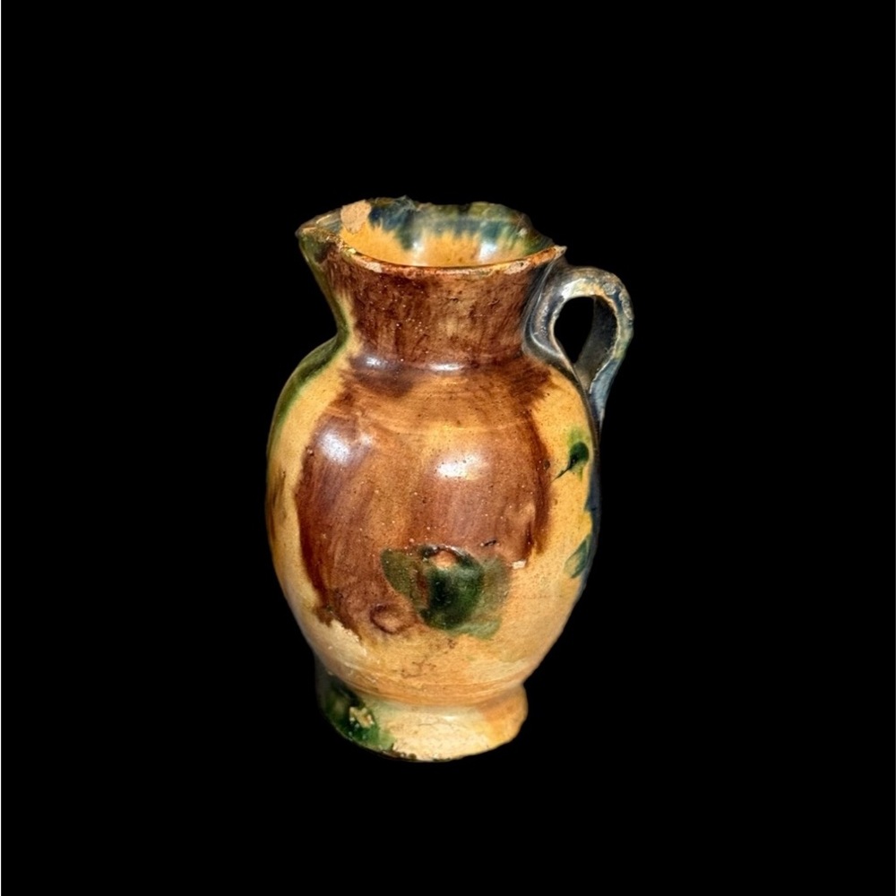 Rare Antique Miniature Strasburg, VA Multi Glazed Redware Pitcher 2.5” C. 1890’s